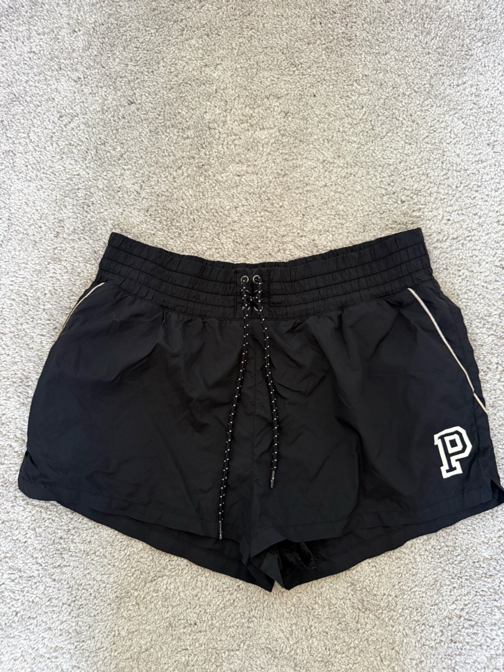 Victoria's Secret Pink Black Drawstring Athletic Shorts Logo Contrast Trim Large